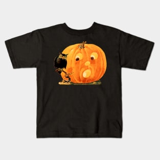 Vintage Halloween Jack O Lantern and Owl Kids T-Shirt